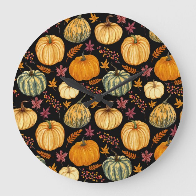 Aquarellpumpen: Herbst Nahtloses Muster. Große Wanduhr (Vorderseite)