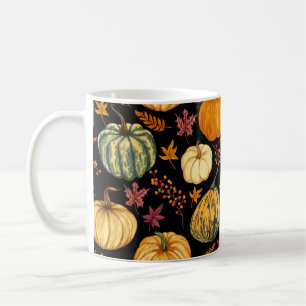 Aquarellpumpen: Herbst Nahtloses Muster. Kaffeetasse