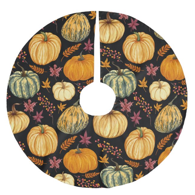Aquarellpumpen: Herbst Nahtloses Muster. Polyester Weihnachtsbaumdecke (Vorderseite)