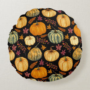 Aquarellpumpen: Herbst Nahtloses Muster. Rundes Kissen
