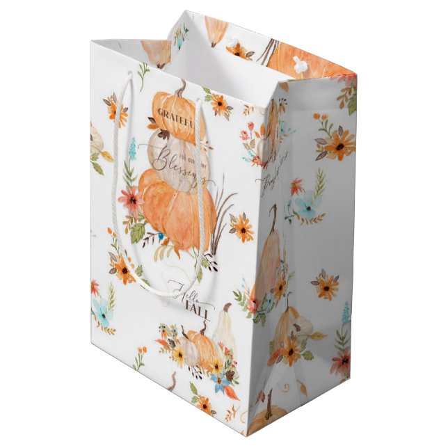 Aquarellpumpen Herbstliche Blume in Herbstlauben Mittlere Geschenktüte (Rückseite Schrägansicht)