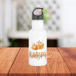 Aquarellpumpen & Orange Happy Thanksgiving Edelstahlflasche<br><div class="desc">Bestes Geschenk für Ihre Freunde und Familie, Personalisierter Erntedank Text mit Herbstfarben. Glückliches Erntedankfest mit Aquarellpumpen mit Blume . Ideen zum Dekorieren Sie Zuhause auf Erntedank</div>