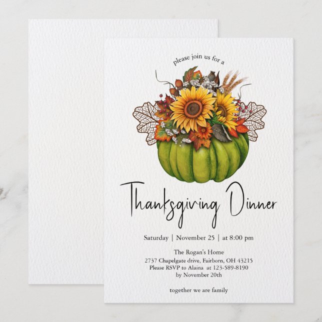 Aquarellpumpen & Sonnenblumen Erntedank Einladung (Vorne/Hinten)