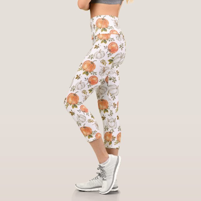 Aquarellpumpen und Blattmuster Capri Leggings (Links)
