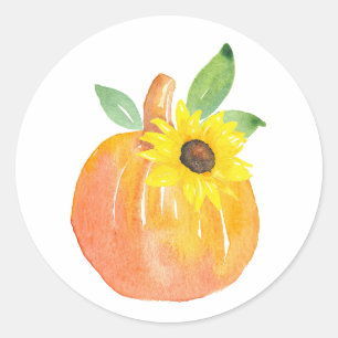 Aquarellpumpen und Sonnenblumen Runder Aufkleber