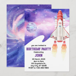 Aquarellraum Galaxy Astronaut Geburtstag Einladung