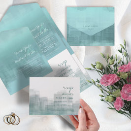Aquarellreflektionen Hochzeit Aquamarin ID774 All In One Einladung