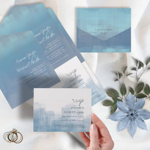 Aquarellreflektionen Hochzeit Dusty Blue ID774 All In One Einladung