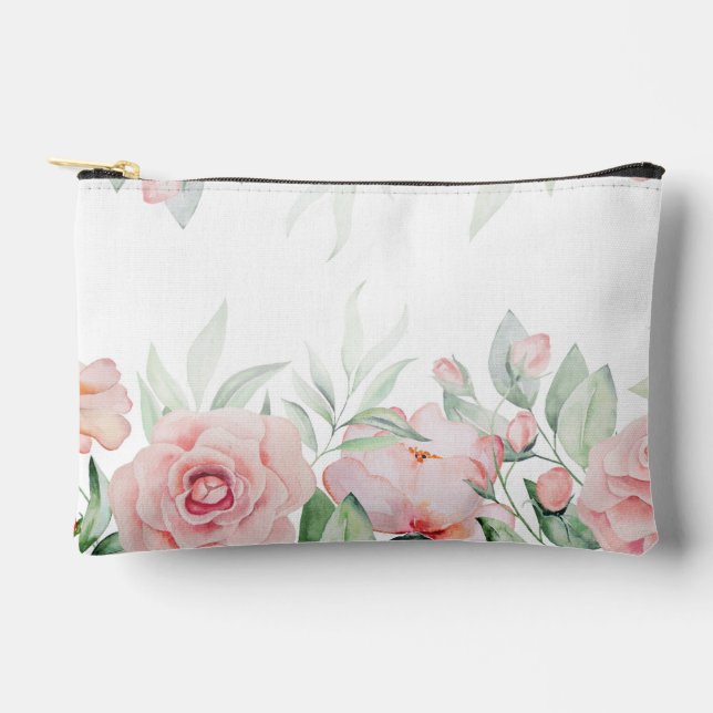 Aquarellrosa Bläserknochen Kissen Zubehörtasche (Vorderseite)