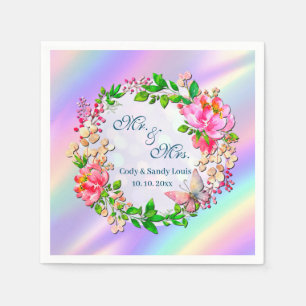 Aquarellrosa Blüten- und Schmetterlingsfeder Serviette