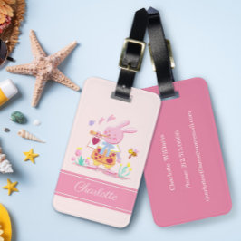 Aquarellrosa Bunny & Biene im Garten Monogram Gepäckanhänger