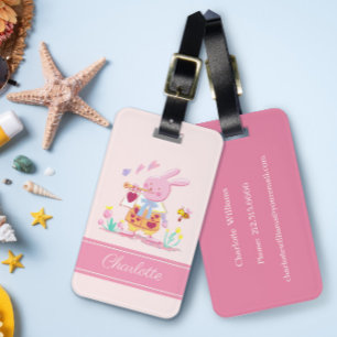 Aquarellrosa Bunny & Biene im Garten Monogram Gepäckanhänger