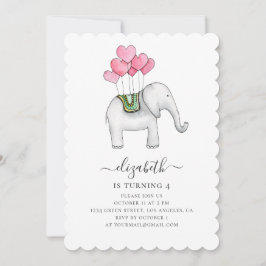 Aquarellrosa Elefant. Geburtstagsparty Einladung