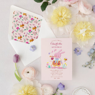 Aquarellrosa Hase im Kindergeburtstag Einladung