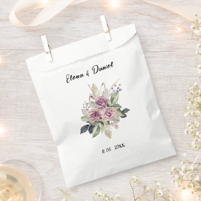 Aquarellrosa Lavendel Rose Schwarzes Kleid Hochzei Geschenktütchen (Ausgeschnitten)