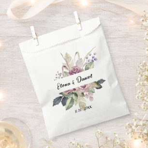 Aquarellrosa Lavendel Rose Schwarzes Kleid Hochzei Geschenktütchen