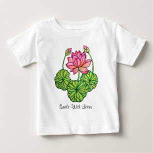 Aquarellrosa Lotus mit Buds & Blätter Baby T-shirt