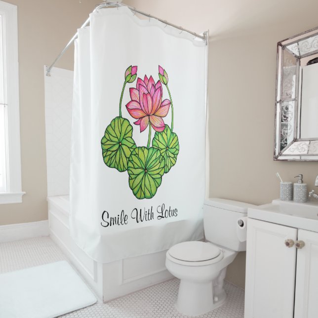 Aquarellrosa Lotus mit Buds & Blätter Duschvorhang (Beispiel)