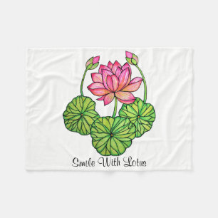 Aquarellrosa Lotus mit Buds & Blätter Fleecedecke