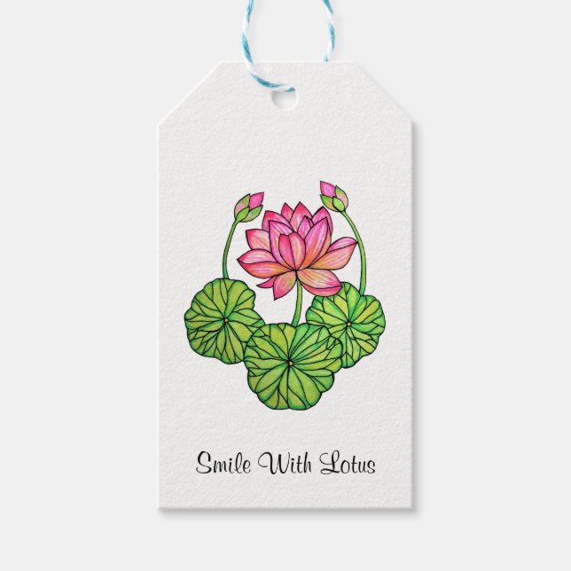 Aquarellrosa Lotus mit Buds & Blätter Geschenkanhänger (Vorderseite)