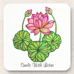 Aquarellrosa Lotus mit Buds & Blätter Getränkeuntersetzer