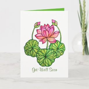 Aquarellrosa Lotus mit Buds & Blätter Karte