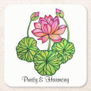 Aquarellrosa Lotus mit Buds & Blätter Rechteckiger Pappuntersetzer