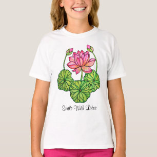 Aquarellrosa Lotus mit Buds & Blätter T-Shirt