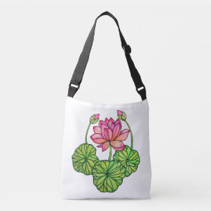 Aquarellrosa Lotus mit Buds & Blätter Tragetaschen Mit Langen Trägern