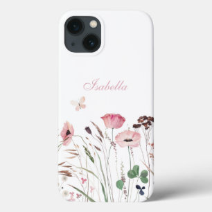Aquarellrosa Mohnblüte Individuelle Name Case-Mate iPhone Hülle