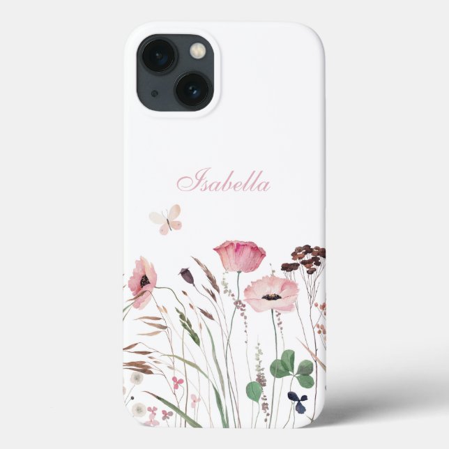 Aquarellrosa Mohnblüte Individuelle Name Case-Mate iPhone Hülle (Rückseite)