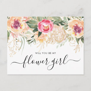Aquarellrosa-Peongs werden Sie mein Blumenmädchen Postkarte