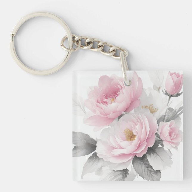 Aquarellrosa-Peonies Schlüsselanhänger (Vorderseite)