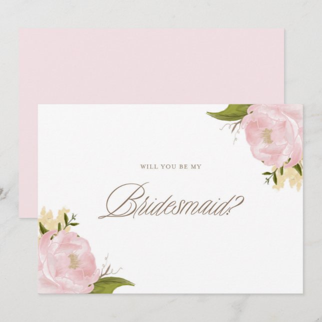 Aquarellrosa-Peonies werden Sie meine Bridesmaid s Einladung (Vorne/Hinten)