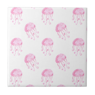 Aquarellrosa-Qualle-Stranddesign Fliese