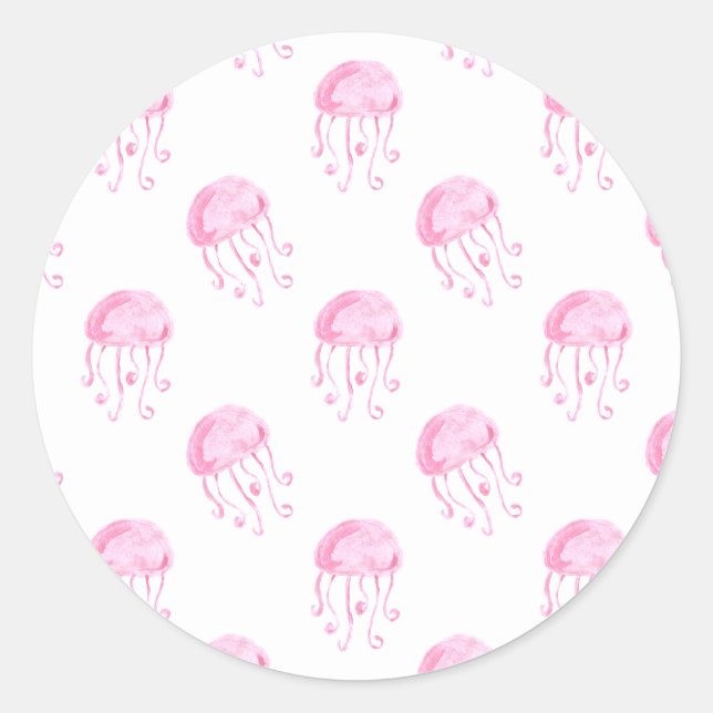 Aquarellrosa-Qualle-Stranddesign Runder Aufkleber (Vorderseite)
