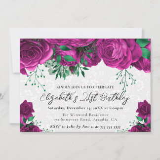 Aquarellrosa Rosen 21. Geburtstag Einladung