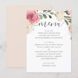 Aquarellrosa Rosen. Hochzeit mit Blumen Menükarte