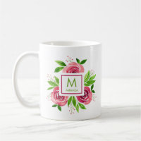 Aquarellrosa Rosen Mit Monogramm Personalisiert