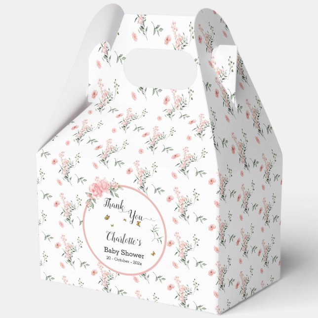 Aquarellrosa Rosen mit Schmetterlingen Kinderdusch Geschenkschachtel (Vorderseite)