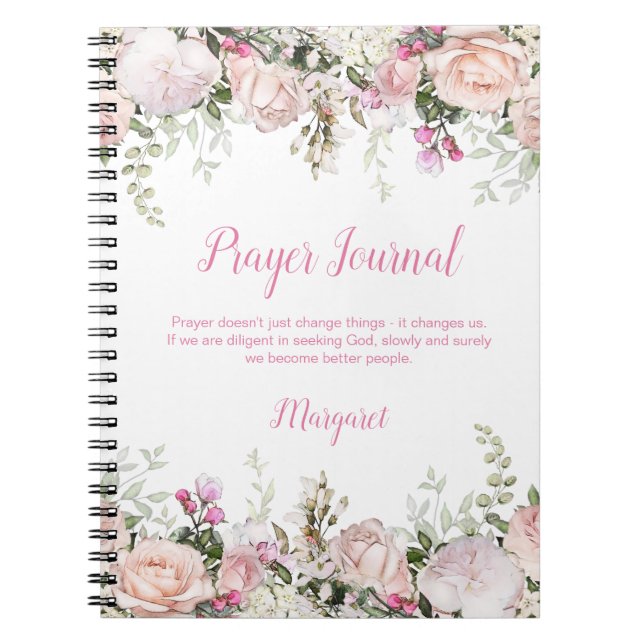 Aquarellrosa Rosen und Grüngepflegtes Journal Notizblock (Vorderseite)