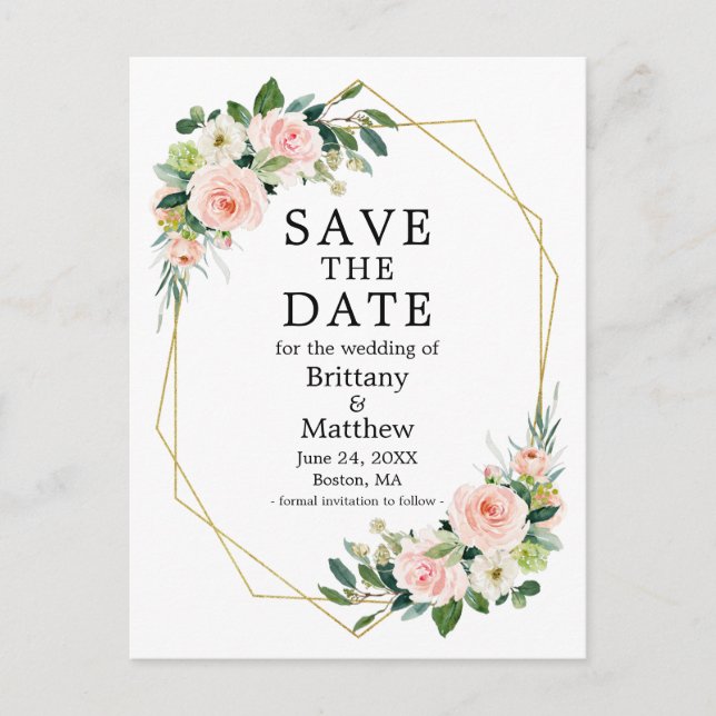 Aquarellrosa Rosenrahmen Save the Date Postkarte (Vorderseite)