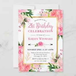 Aquarellrosa Sommerrosen Blume 21. Geburtstag Einladung
