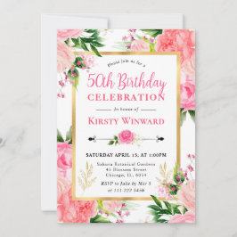 Aquarellrosa Sommerrosen Blume 50. Geburtstag Einladung