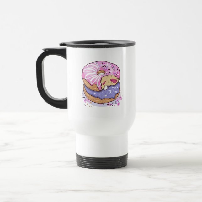 Aquarellrosa und Lila Donuts mit Sprinklen Reisebecher (Links)
