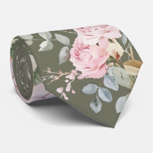 Aquarellrosen auf olivgrüner Krawatte