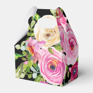 Aquarellrosen in Rosa Schwarz Personalisiert Geschenkschachtel
