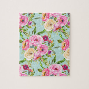 Aquarellrosen in Rosa und Creme auf Aqua