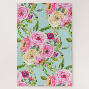 Aquarellrosen in Rosa und Creme auf Aqua