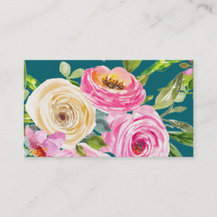 Aquarellrosen in Rosa und Creme auf Türkis Visitenkarte